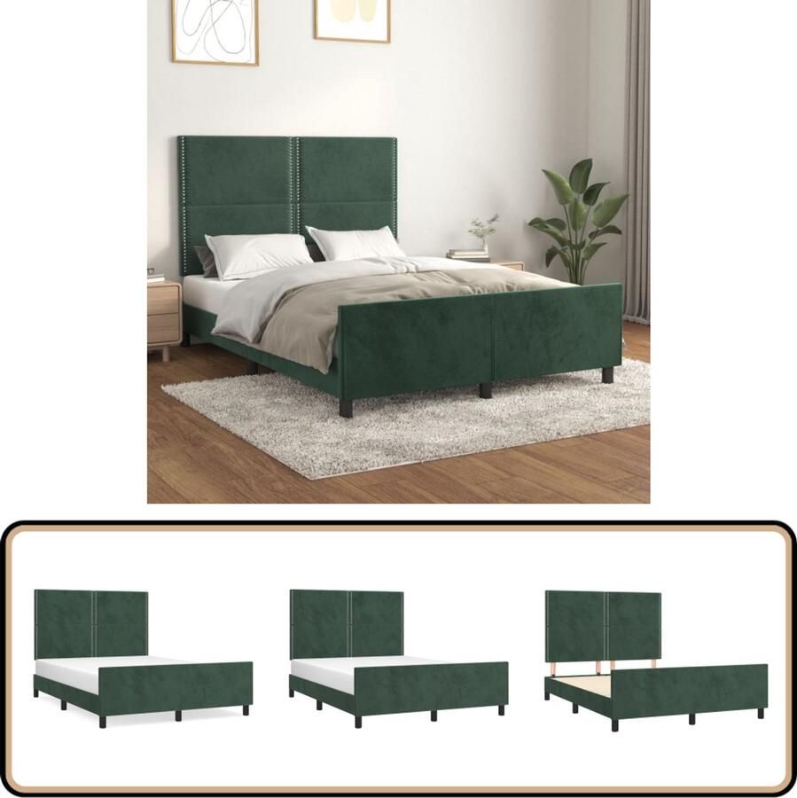 VidaXL Bedframe 140x200 cm Fluweel Donkergroen Bed Frame Tweepersoons Bed Donkere Kleuren Velvet Bed Verstelbaar Hoofdeinde