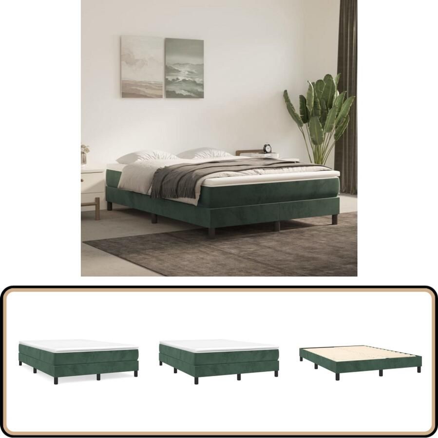 VidaXL Bedframe 140x200 cm Fluweel Donkergroen Boxspring Frame Tweepersoons Bed Donkere Kleuren Fluweel Bed Multiplex Lattenbodem