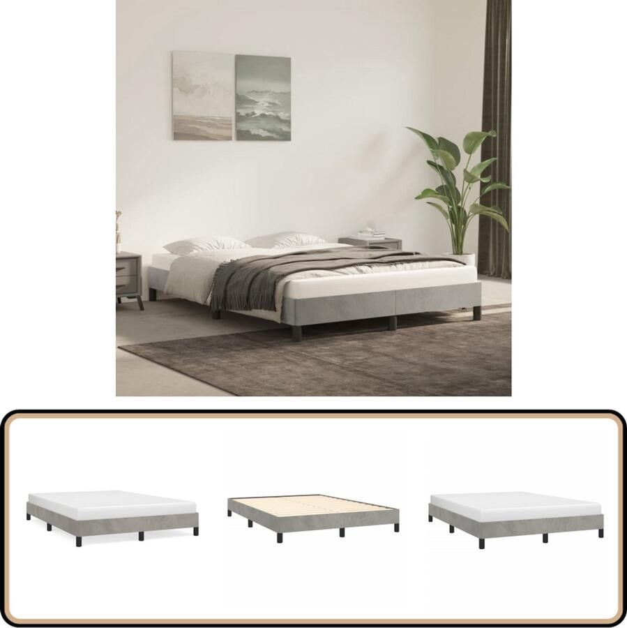 VidaXL Bedframe 140x200 cm Fluweel Lichtgrijs Bed Frame Boxspring Velvet Bed Grijs Bed Tweepersoons Bed Houten Bed Multipex Bed