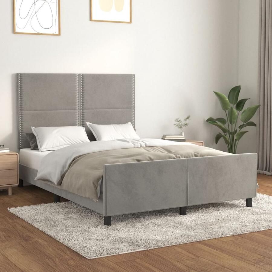 VidaXL Bedframe 140x200 cm Fluweel Lichtgrijs Bed Frame Slaapcomfort Velvet Bed Tweepersoons Bed Grijs Bed Boxspring Bed Stapelbed - Foto 2