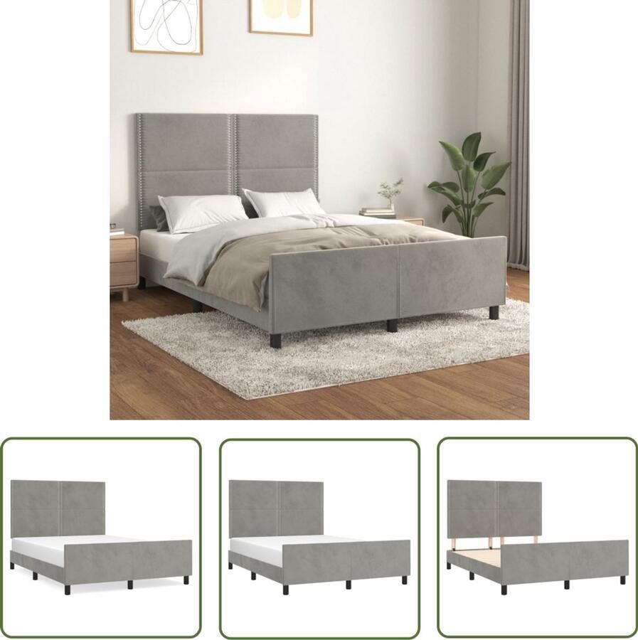VidaXL Bedframe 140x200 cm Fluweel Lichtgrijs Bed Frame Slaapcomfort Velvet Bed Tweepersoons Bed Grijs Bed Boxspring Bed Stapelbed
