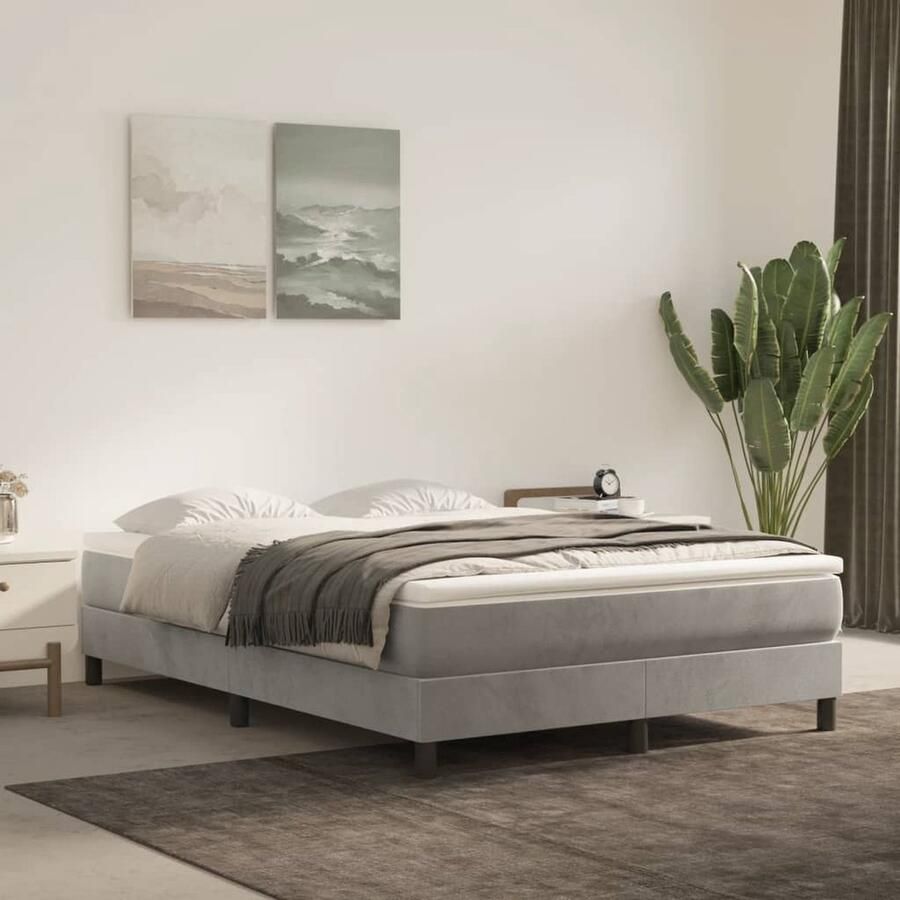 VidaXL Bedframe 140x200 cm Fluweel Lichtgrijs Boxspringframe Tweepersoons Bed Fluweel Bed Grijs Bed Luxe Bed Boxspring Bed Kopen Slaapkamer Meubilair - Foto 2