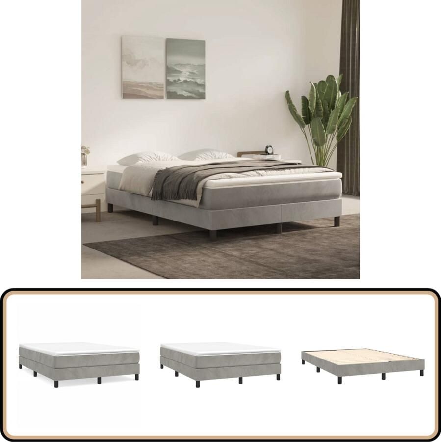 VidaXL Bedframe 140x200 cm Fluweel Lichtgrijs Boxspringframe Tweepersoons Bed Fluweel Bed Grijs Bed Luxe Bed Boxspring Bed Kopen Slaapkamer Meubilair