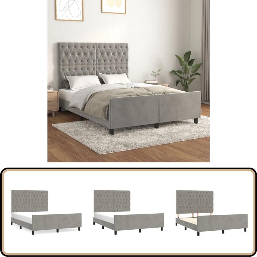 VidaXL Bedframe 140x200 cm Fluweel Lichtgrijs Fluweel Bed Frame Verstelbaar Bed Frame Bed Frame Grijs Tweepersoons Bed Frame Boxspring Frame