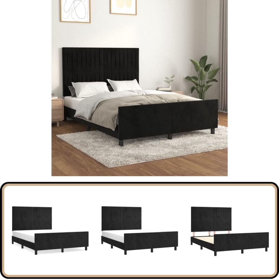 VidaXL Bedframe 140x200 cm Fluweel Zwart Bed Frame Tweepersoons Bed Zwarte Bedbank Velvet Bed Adjustable Headboard Luxe Bed Comfort Bed