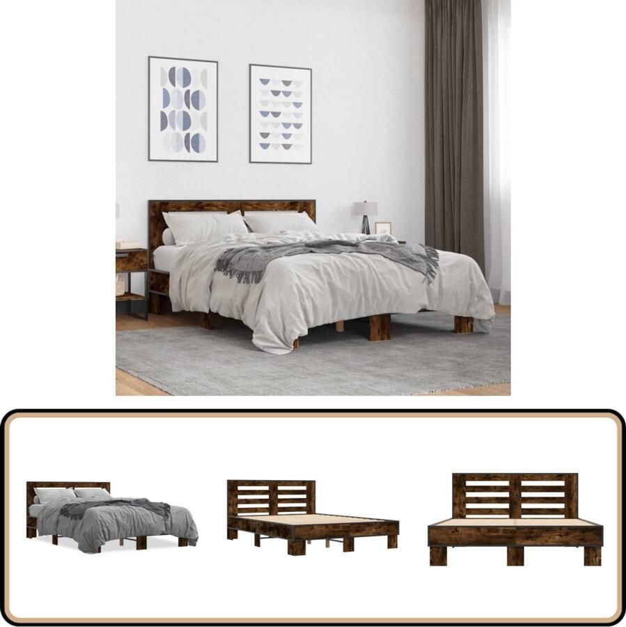 VidaXL Bedframe 140x200 cm Gerookt Eiken Slaapcomfort Houten Bed Frame Bruine Bedbank Tweepersoonsbed Boxspring Bed