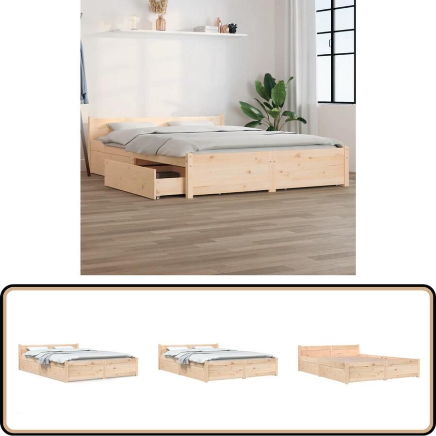 VidaXL Bedframe 140x200 cm Grenenhout Met lades Houten Bed Tweepersoons Bed Bruine Bed Slaapcomfort Bed Frame Boxspring Bed Stapelbare Bedladekast