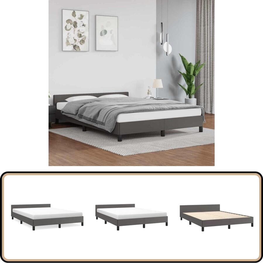 VidaXL Bedframe met hoofdeinde zonder matras 140x200 cm grijs - Foto 2