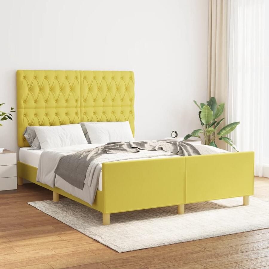VidaXL Bedframe 140x200 cm Groen Inclusief hoofdeind Bed Frame Houten Bed Tweepersoons Bed Boxspring Frame Slaapcomfort Groene Bedbank Stoffen Bed Design Bed - Foto 2