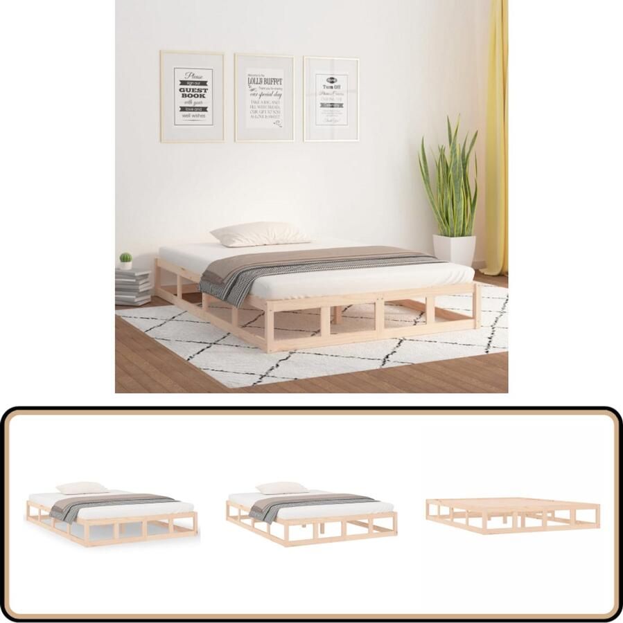 VidaXL Bedframe 140x200 cm Massief Grenenhout Modern Bedframe Houten Bedframe Tweepersoons Bed Grenenhouten Bed Stabiele Bedframe Lattenbodem Bedframe Bruin