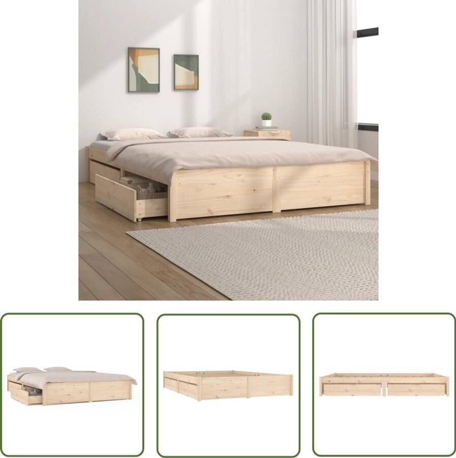 VidaXL Bedframe 140x200 cm met 4 lades Grenenhout Houten Bedframe Grenenhouten Bed Tweepersoons Bed Met Lades Bruine Bed Budget Bed Modern Bed Landelijk Bed