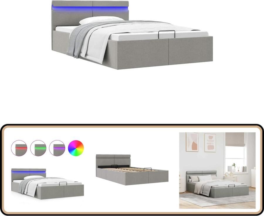VidaXL Bedframe 140x200 cm Met LED en Opbergruimte Hydraulisch Bed Stof Bed Boxspring Bed Led Verlichting Bed Opbergbed