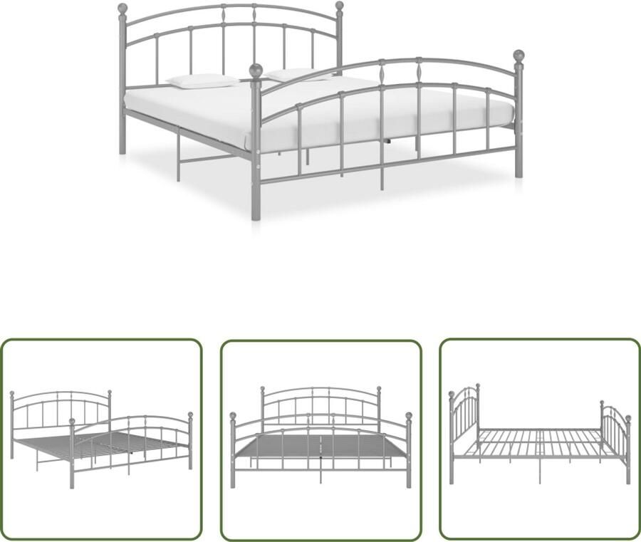 VidaXL Bedframe 140x200 cm Metaal Grijs Metalen Bedframe Tweepersoonsbed Grijze Bedframe 140x200 Slaapcomfort Hoofdbord Boxspring