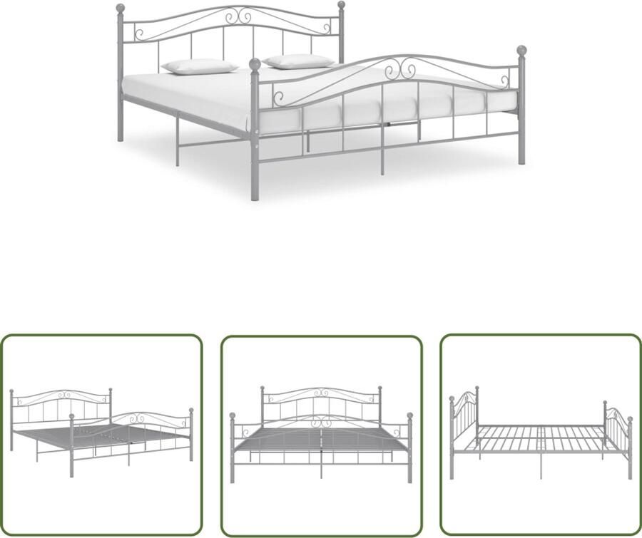 VidaXL Bedframe 140x200 cm Metaal Grijs Tweepersoonsbed Metalen Bed Frame Grijze Bed Slaapcomfort Bedstede Boxspring Hoofdbord Slaapkamersdecoratie Design Bed Moderne Bed