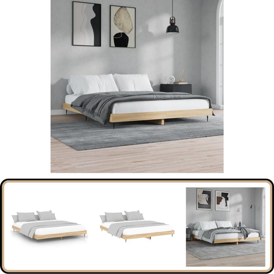VidaXL Bedframe 140x200 cm Sonoma eiken Hout Bed Frame Houten Bed Frame Tweepersoons Bed Sonomaplank Bruine Bed Frame