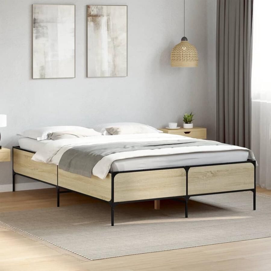 VidaXL Bedframe 140x200 cm Sonoma Eiken Slaapcomfort Houten Bed Frame Bruine Bedbank Bedstee 140x200 Tweepersoons Bed Modern Bedframe Minimalistisch Bed Bedroom Furniture Sonoma Eiken - Foto 2