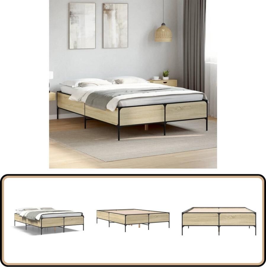 VidaXL Bedframe 140x200 cm Sonoma Eiken Slaapcomfort Houten Bed Frame Bruine Bedbank Bedstee 140x200 Tweepersoons Bed Modern Bedframe Minimalistisch Bed Bedroom Furniture Sonoma Eiken