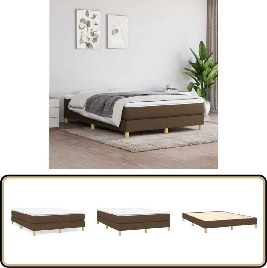 VidaXL Bedframe 140x200 cm Stof Donkerbruin Boxspring Frame Tweepersoons Bed Donkere Bruine Bed Houten Bed Stoffen Bed Slaapkamer Meubels Bed Frame Bedbank