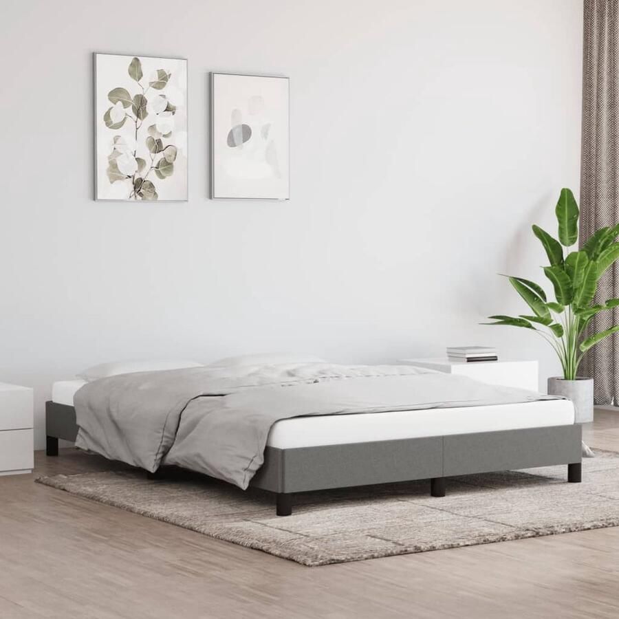 VidaXL Bedframe 140x200 cm Stof Donkergrijs Bed Frame Tweepersoons Bed Donkere Kleuren Houten Bed Stoffen Bed Multipex Lattenbodems - Foto 2