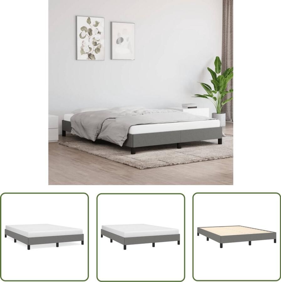 VidaXL Bedframe 140x200 cm Stof Donkergrijs Bed Frame Tweepersoons Bed Donkere Kleuren Houten Bed Stoffen Bed Multipex Lattenbodems