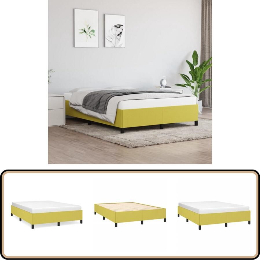 VidaXL Bedframe 140x200 cm Stof Groen Bed Frame Tweepersoons Bed Houten Bed Groene Bed Multipex Lattenbodem