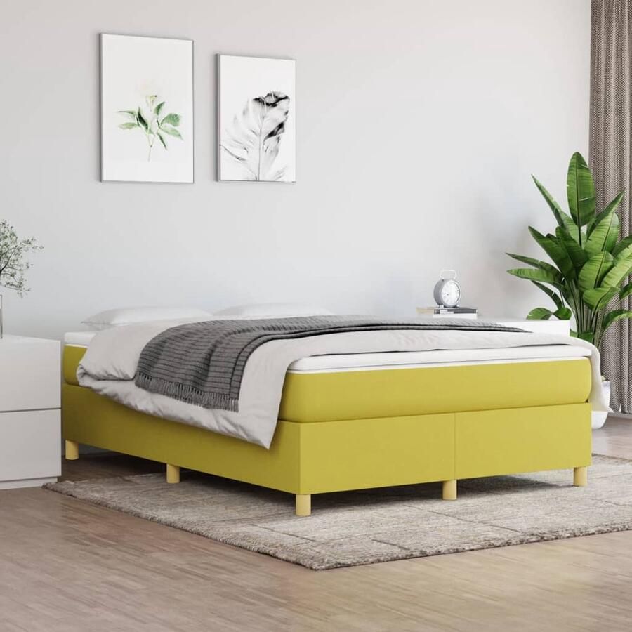 The Living Store Boxspringframe Groen 193 x 140 x 35 cm Duurzaam materiaal Ondersteunende poten Multiplex lattenbodem Boxspring Frame Bed Frame Slaapkamer Meubilair Groene Bedbank Stoffen Bedframe