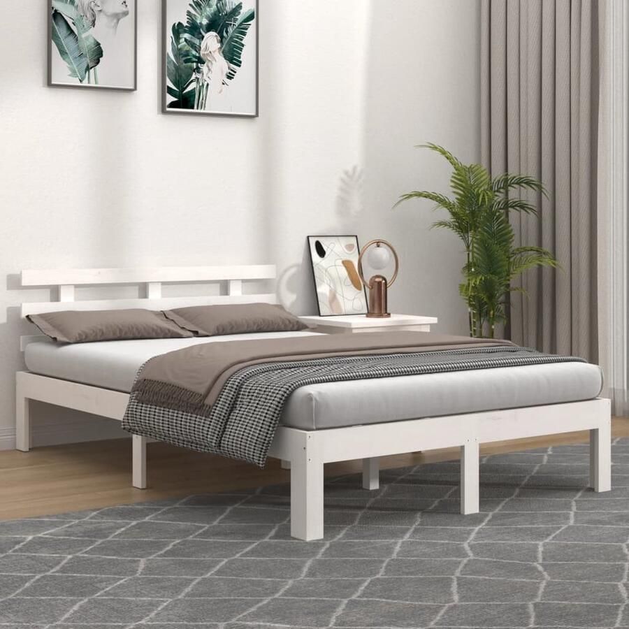 VidaXL Bedframe 140x200 cm Wit Massief Grenenhout Houten Bedframe Modern Bedframe Wit Bedframe 140x200 Stabiel Bedframe Comfort Bedframe - Foto 2