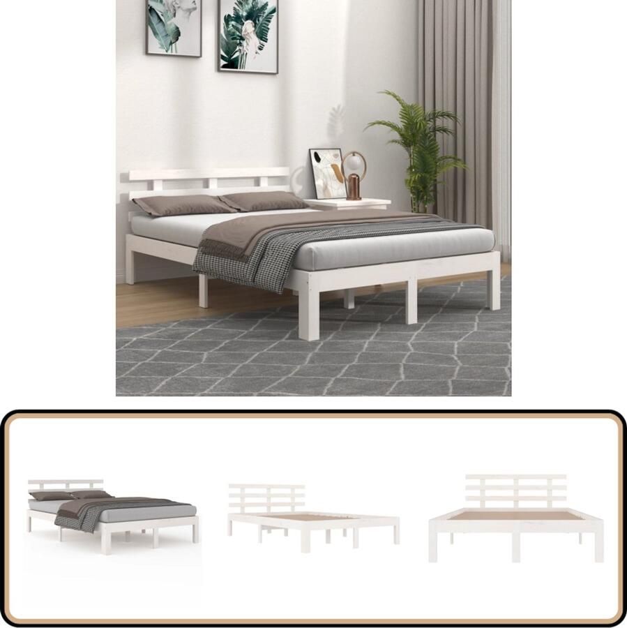 VidaXL Bedframe 140x200 cm Wit Massief Grenenhout Houten Bedframe Modern Bedframe Wit Bedframe 140x200 Stabiel Bedframe Comfort Bedframe