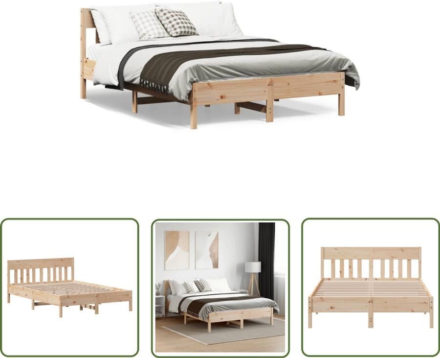 VidaXL Bedframe zonder matras massief grenenhout 140x200 cm Massief Grenenhout Bedframe 140x200 Bruine Bedbank Houten Bed Tweepersoons Bed