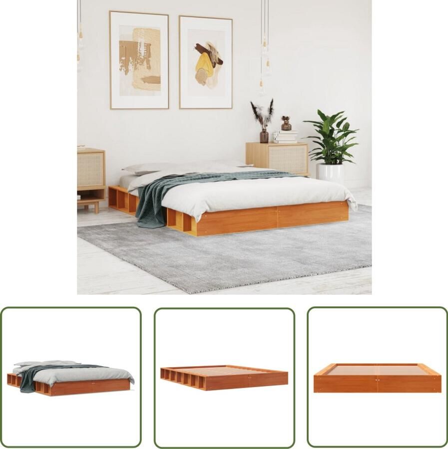 VidaXL Bedframe zonder matras massief grenenhout wasbruin 140x200 cm Massief Grenenhout Bedframe 140x200 Bruine Bedframe Rustic Bedframe Houten Bedframe
