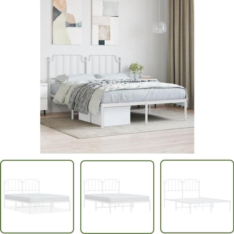 VidaXL Bedframe met hoofdbord metaal wit 140x200 cm Metalen Bedframe 140x200 Wit Bedframe Staal Bedframe Hoofdbord Bedframe