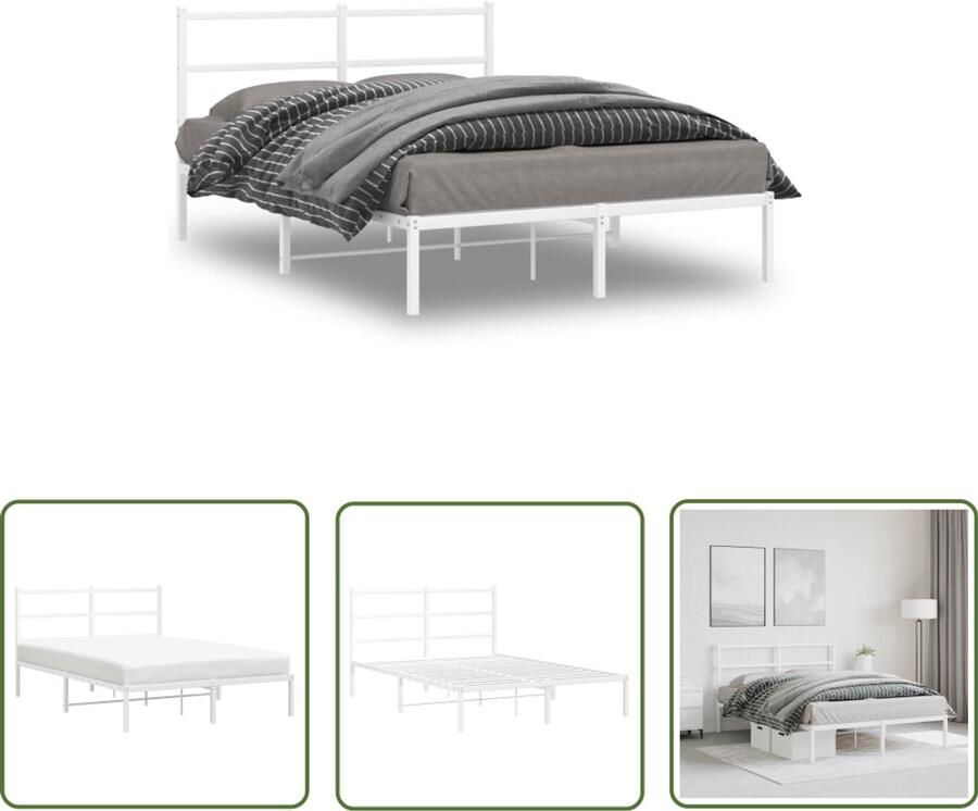 VidaXL Bedframe 140x200 Staal Bedframe met hoofdbord metaal wit 140x200 cm Wit Bedframe Modern Bedframe Minimalistisch Bedframe
