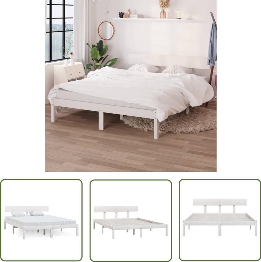 VidaXL Bedframe 150x200 cm Grenenhout Wit Bed Frame Houten Bedframe Grenenhout Bedframe Tweepersoons Bedframe Wit Bedframe Slaapcomfort Slaapkamerinrichting Luxe Bed Budgetvriendelijk Bed