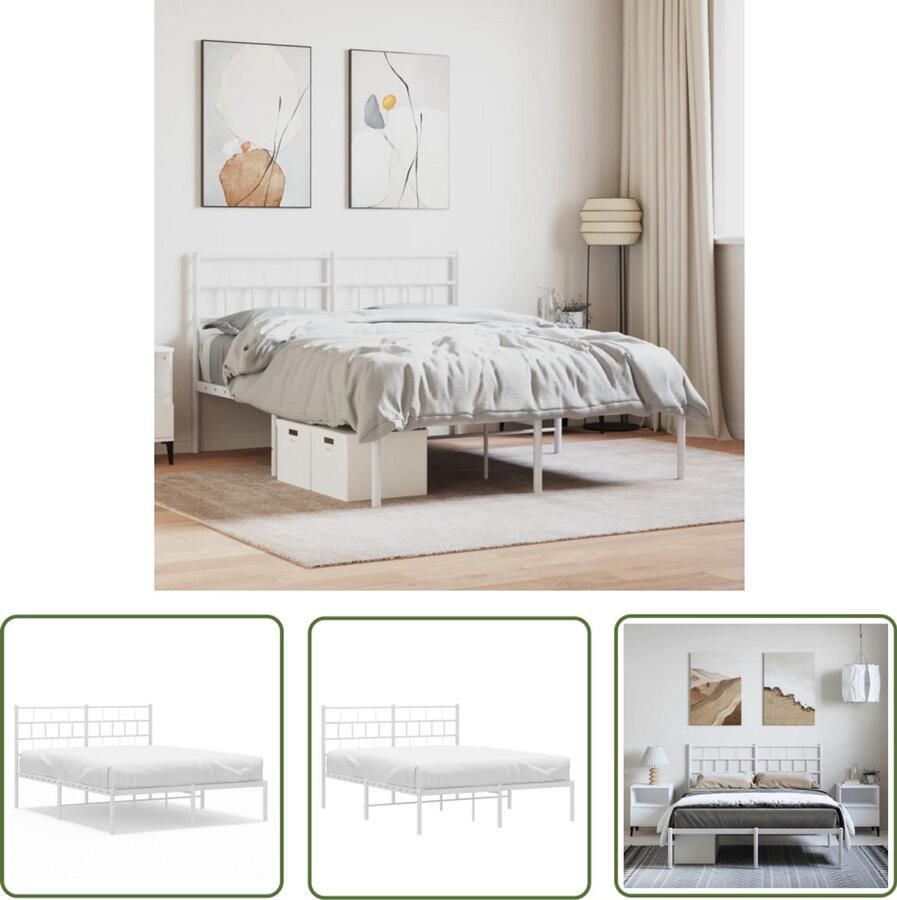VidaXL Bedframe 150x200 cm Metaal Wit Metalen Bedframe Wit Bed Frame Boxspring Bed King Size Bed Tweepersoonsbed Slaapcomfort Staal Bedframe - Foto 2