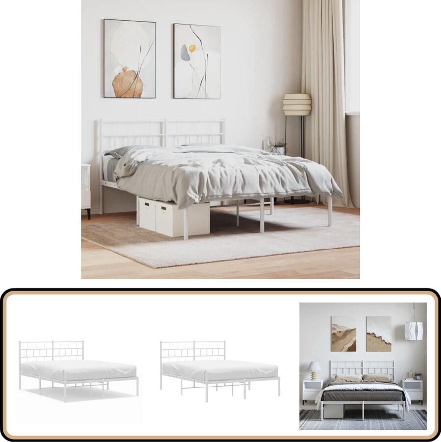 VidaXL Bedframe 150x200 cm Metaal Wit Metalen Bedframe Wit Bed Frame Boxspring Bed King Size Bed Tweepersoonsbed Slaapcomfort Staal Bedframe