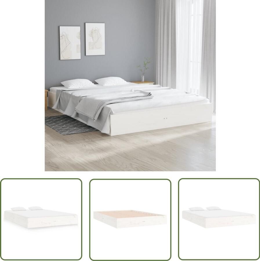 VidaXL Bedframe 150x200 cm Wit Massief Hout Houten Bedframe King Size Bed Tweepersoons Bed Modern Bed Wit Bedframe Stapelbare Bed