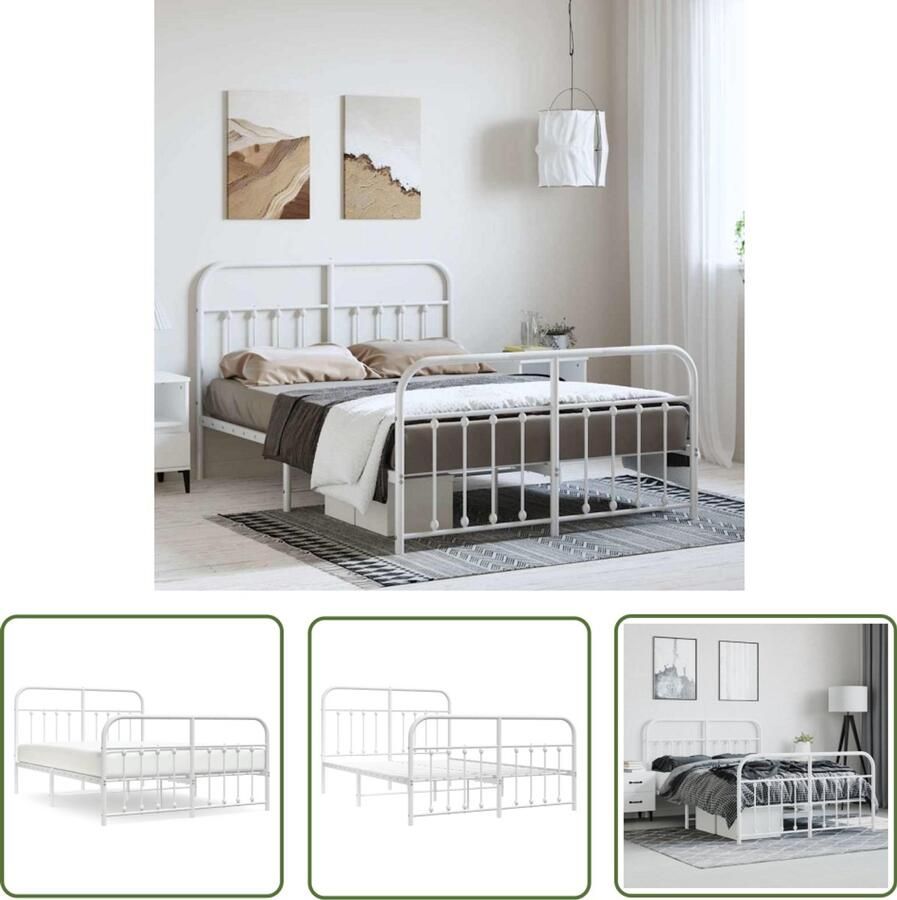 VidaXL Bedframe 150x200 cm Wit Staal Klassieke Bedframe Metalen Bedframe Staal Bedframe Met Opbergruimte Boxspring Bedframe Tweepersoons Bedframe King Size Bedframe Wit Bedframe
