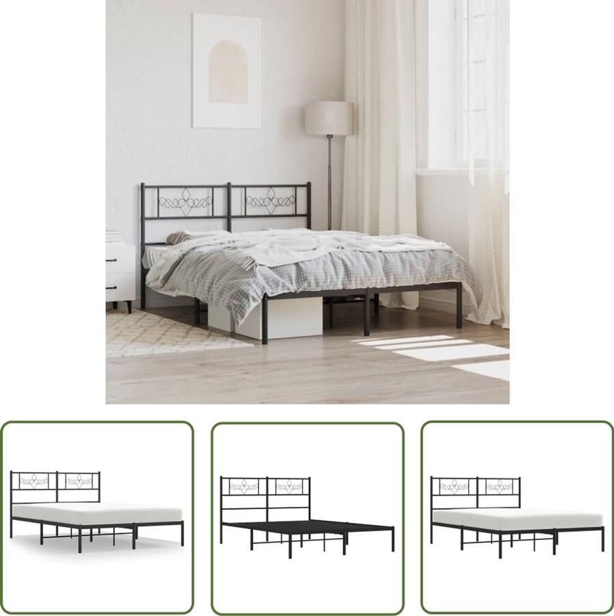 VidaXL Bedframe 150x200 cm Zwart Staal Klassieke Bed Frame Staal Bedframe Zwart Bedframe Boxspring Bedframe King Size Bedframe Dubbel Bedframe Bed Frame Met Hoofdbord Metalen Bedframe Bed Frame Met Opbergruimte - Foto 2