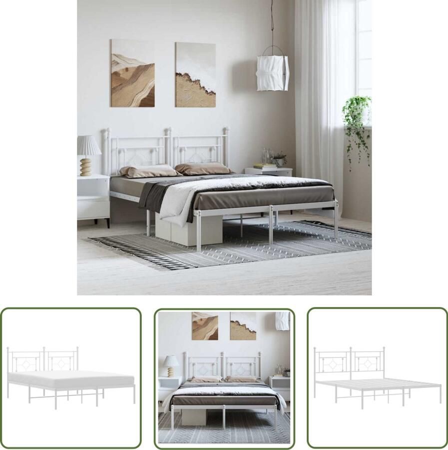 VidaXL Bedframe met hoofdbord metaal wit 150x200 cm Staal Bedframe 150x200 Wit Bedframe Hoofdbord Bed Modern Bedframe