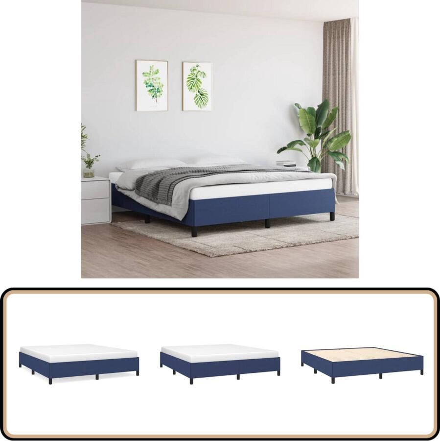 VidaXL Bedframe 160x200 cm Blauw Zonder Matras Bed Frame Tweepersoons Bed Blauwe Bed Stoffen Bed Houten Bed Boxspring