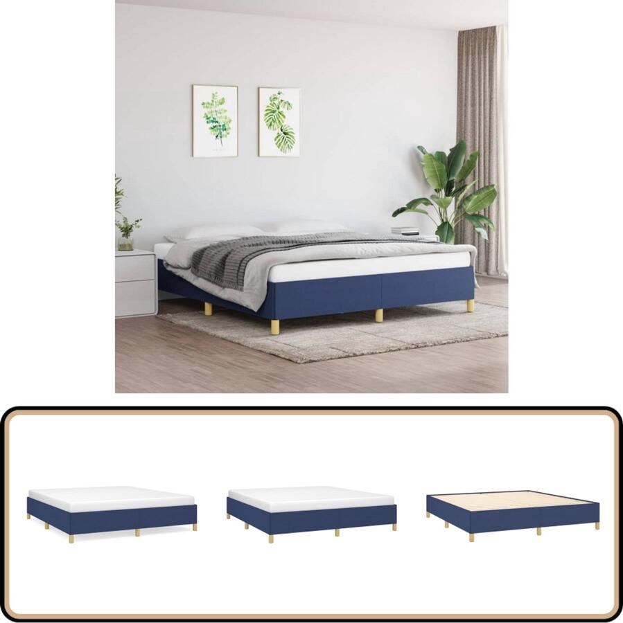 VidaXL Bedframe 160x200 cm Blauw Zonder Matras Bed Frame Tweepersoons Bed Blauwe Bedframe Stoffen Bedframe