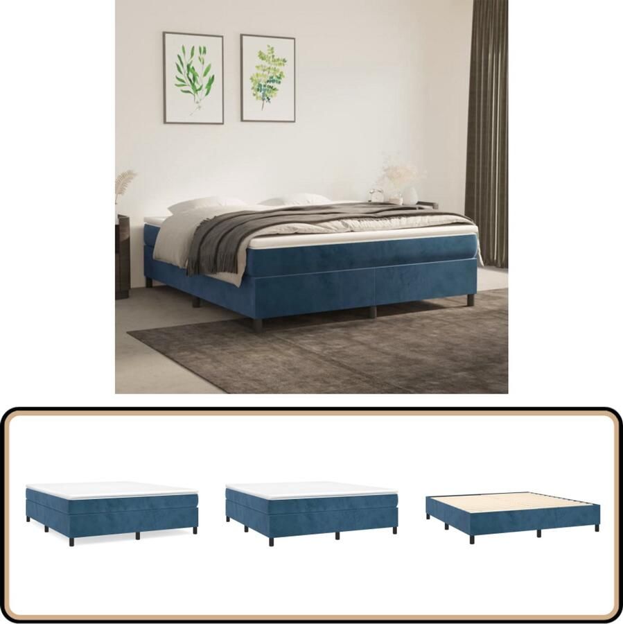 VidaXL Bedframe 160x200 cm Fluweel Donkerblauw Boxspring Frame Tweepersoons Bed Fluweel Bed Donkere Kleuren Bed Luxe Bed