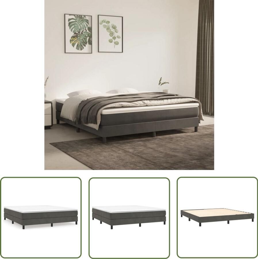 VidaXL Bedframe 160x200 cm Fluweel Donkergrijs Boxspring Frame Tweepersoons Bed Donkere Kleuren Fluweel Bedframe Slaapkamer Meubilair Bed Kopen