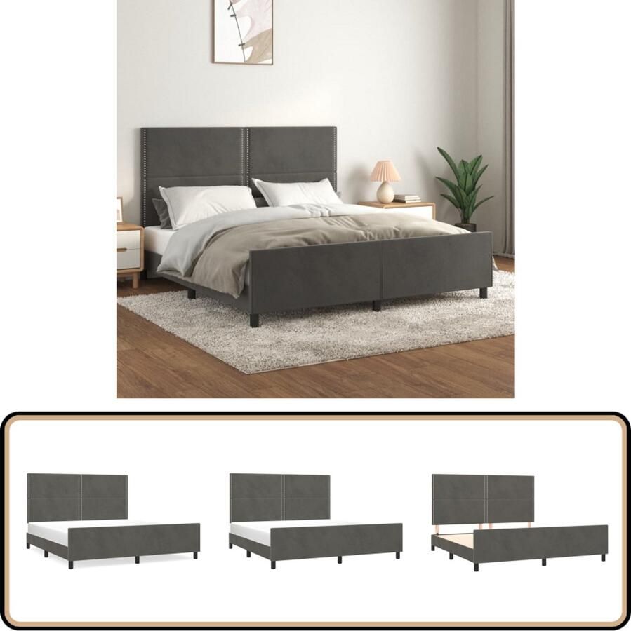 VidaXL Bedframe 160x200 cm Fluweel Donkergrijs Donker Grijs Bed Frame Tweepersoons Bed Velvet Bed Verstelbaar Hoofdbord Luxe Bed