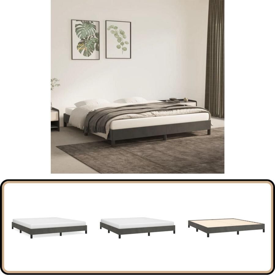 VidaXL Bedframe 160x200 cm Fluweel Donkergrijs Slaapkamerinrichting Tweepersoonsbed Fluweel Bed Frame Donkere Kleuren Meubilair Luxe Bed Boxspring Alternatief