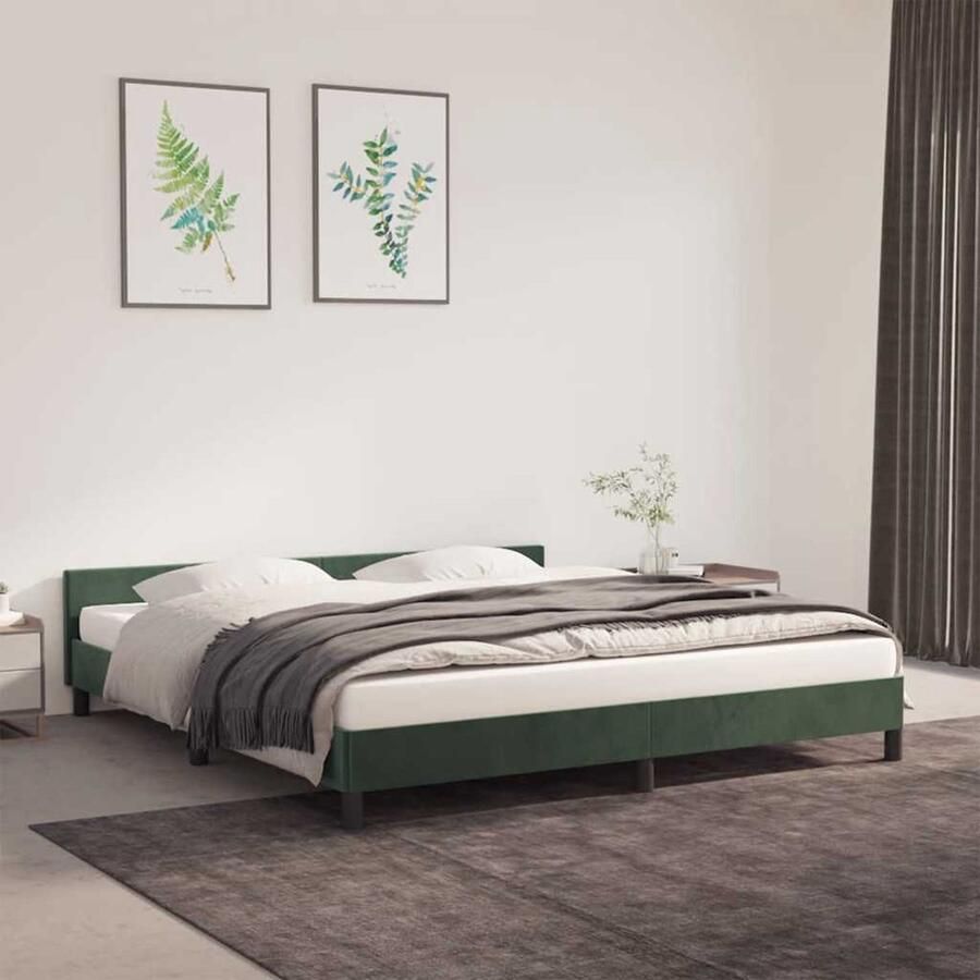 VidaXL Bedframe 160x200 cm Fluweel Donkergroen Bed Frame Donkergroen Bed Velvet Bed Tweepersoons Bed Boxspring Bed Stapelbaar Bed Modern Bed Design Bed