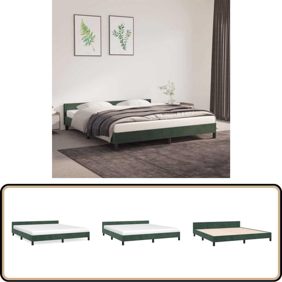 VidaXL Bedframe 160x200 cm Fluweel Donkergroen Bed Frame Donkergroen Bed Velvet Bed Tweepersoons Bed Boxspring Bed Stapelbaar Bed Modern Bed Design Bed - Foto 2