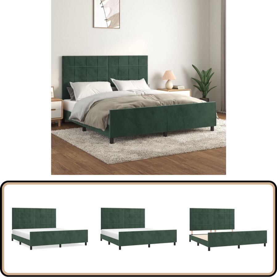 VidaXL Bedframe 160x200 cm Fluweel Donkergroen Bed Frame Tweepersoons Bed Fluweel Bed Verstelbaar Hoofdbord Bed Met Hoofdsteun
