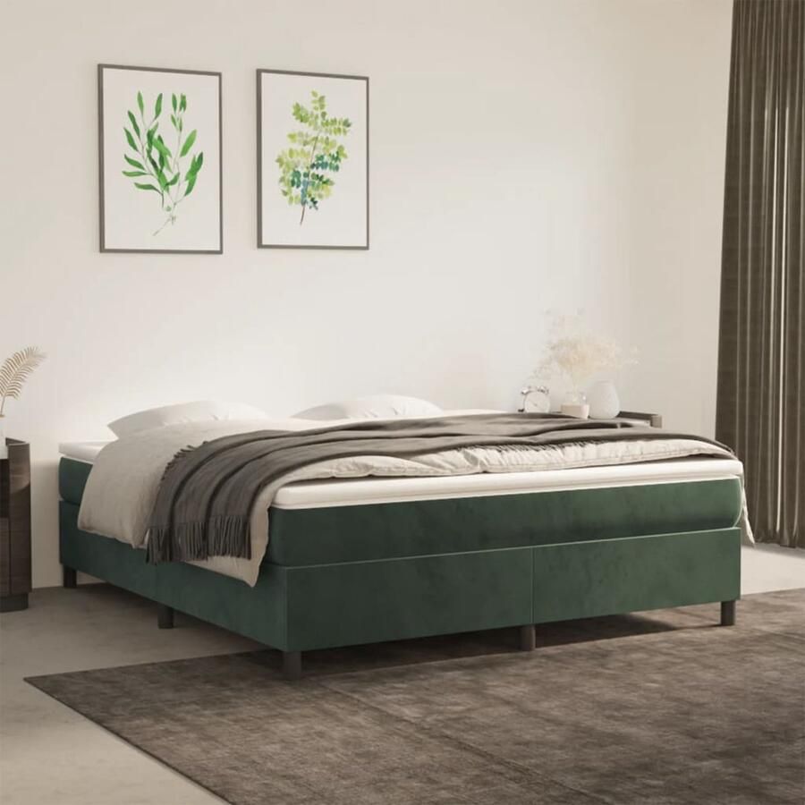 VidaXL Bedframe 160x200 cm Fluweel Donkergroen Boxspring Frame Tweepersoons Bed Fluweel Bed Donkere Kleuren Bed Houten Bed - Foto 2
