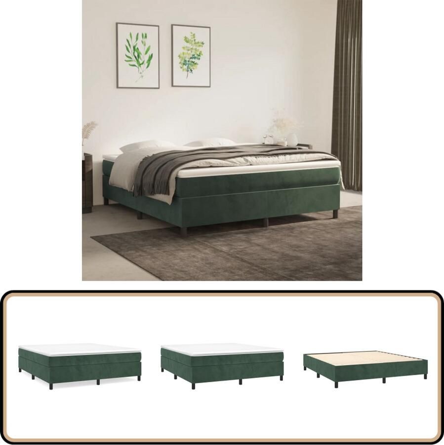 VidaXL Bedframe 160x200 cm Fluweel Donkergroen Boxspring Frame Tweepersoons Bed Fluweel Bed Donkere Kleuren Bed Houten Bed